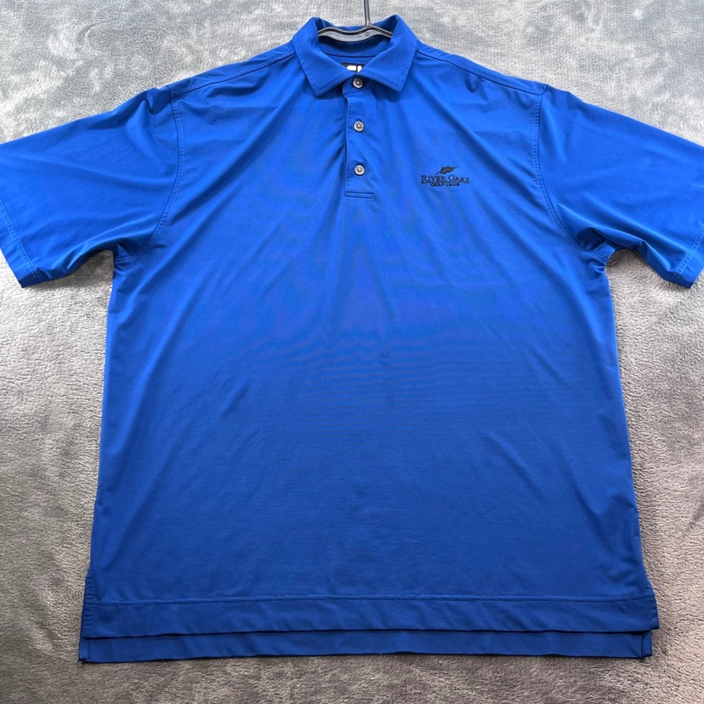 FootJoy River Oaks Golf Club Polo Shirt Mens Large Blue Striped Short Sleeve FJ